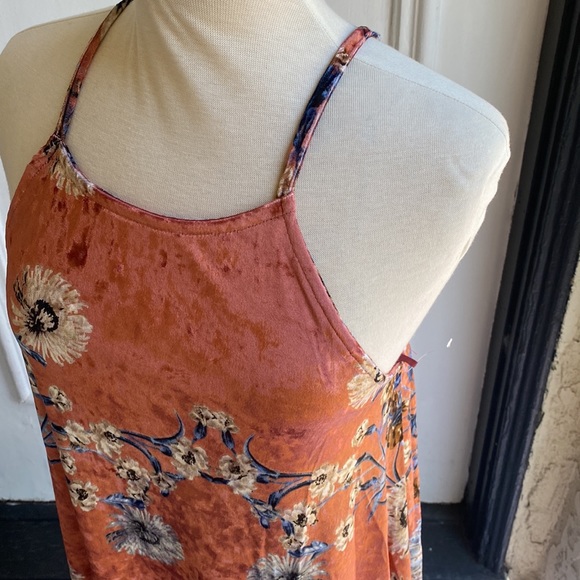 Wishlist Velour Orange Floral Dress Size Medium - Picture 3 of 9